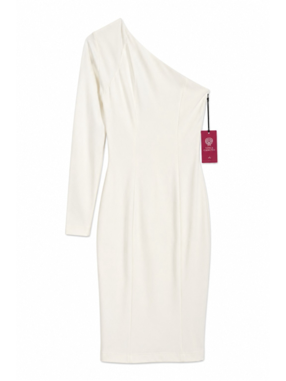 Vince Camuto One Shoulder Off White Bodycon Dress Sz 6 NWT Long Sleeve Midi Read - Picture 2 of 11